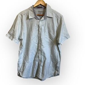 Ted Baker London Mens Shirt 6 L Cotton Linen Blend Button Front Made in Portugal